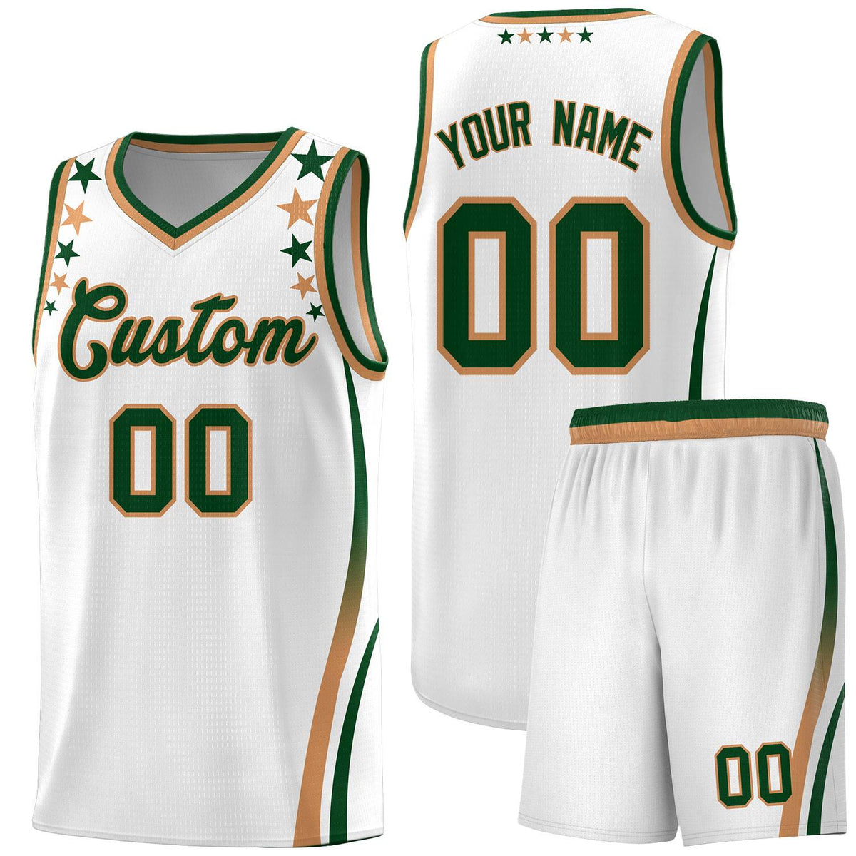 Custom White Shoulders Star Pattern Side Color Block Sports Uniform Basketball Kits