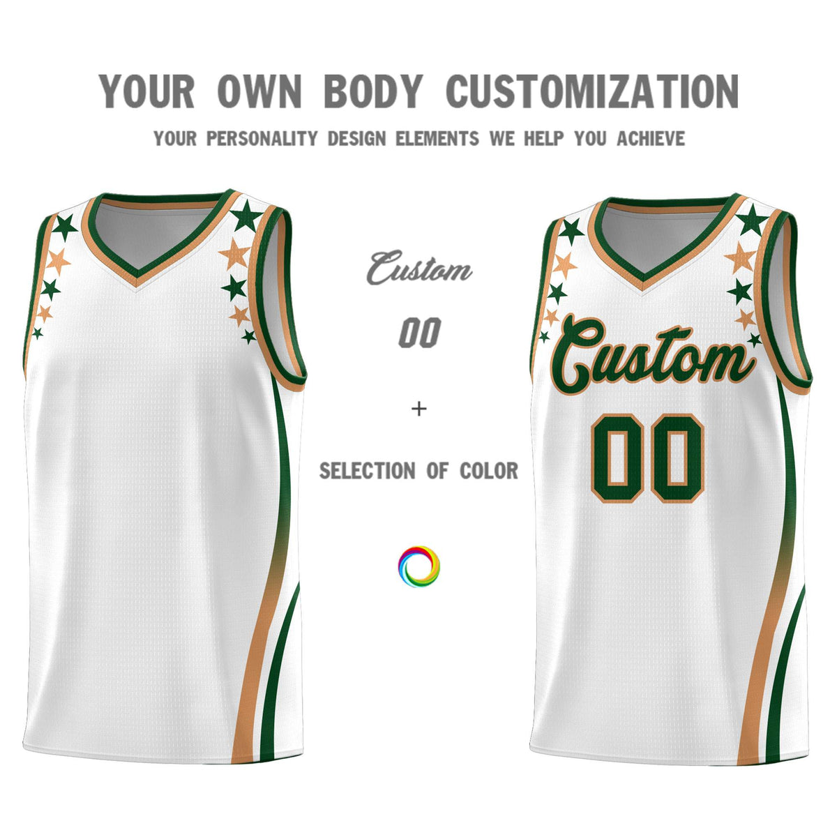 Custom White Shoulders Star Pattern Side Color Block Sports Uniform Basketball Kits