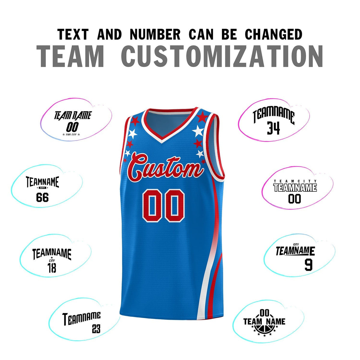 Custom Royal Shoulders Star Pattern Side Color Block Sports Uniform Basketball Kits