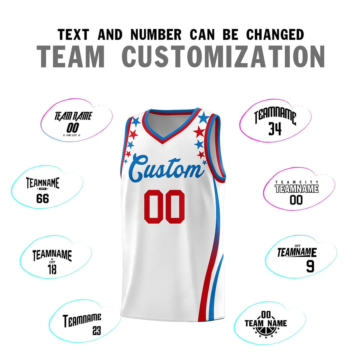 Custom White Shoulders Star Pattern Side Color Block Sports Uniform Basketball Kits