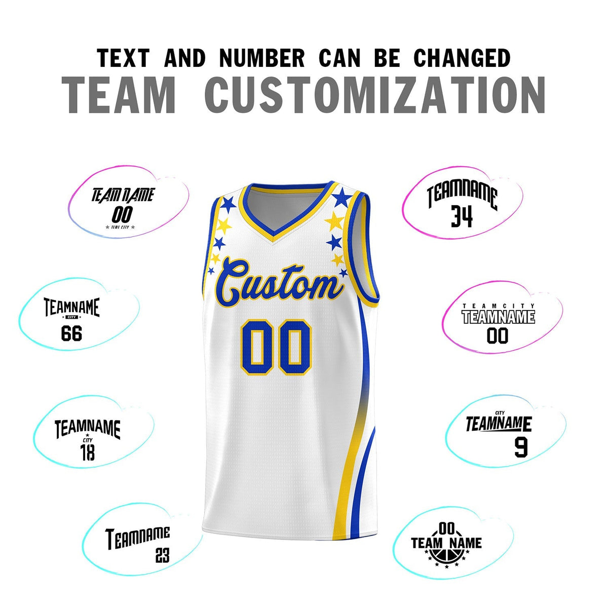 Custom White Shoulders Star Pattern Side Color Block Sports Uniform Basketball Kits