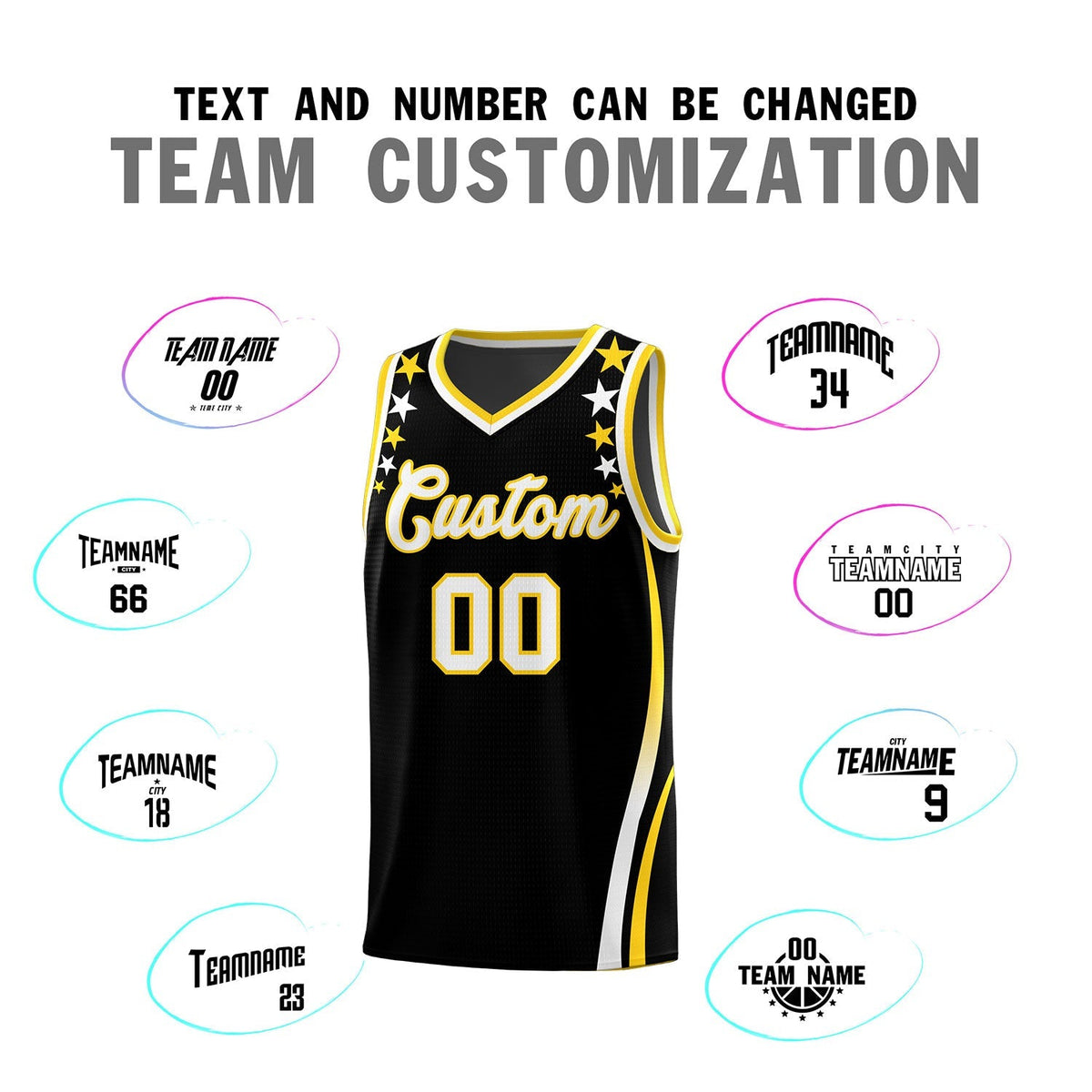 Custom Black Shoulders Star Pattern Side Color Block Sports Uniform Basketball Kits