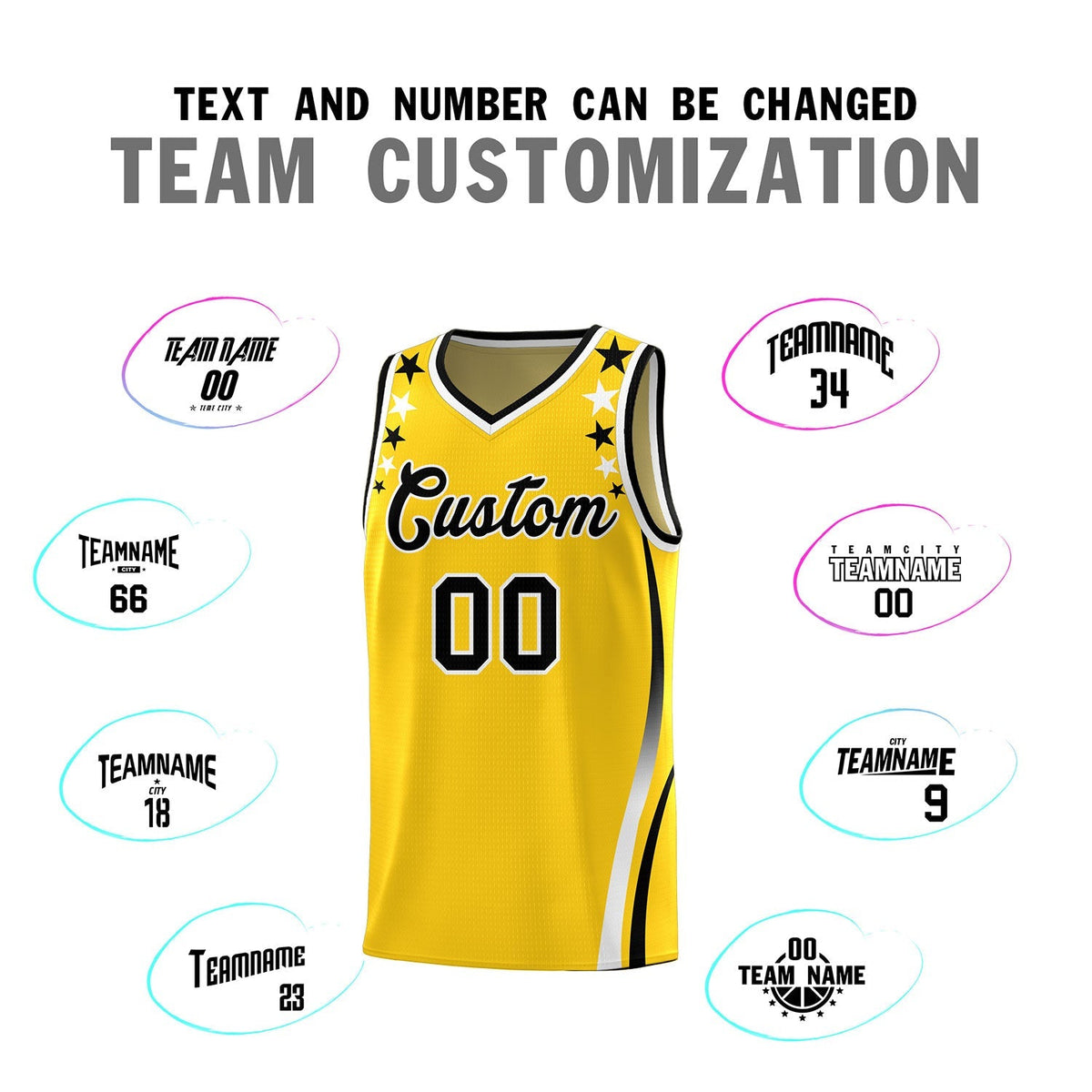 Custom Gold Shoulders Star Pattern Side Color Block Sports Uniform Basketball Kits