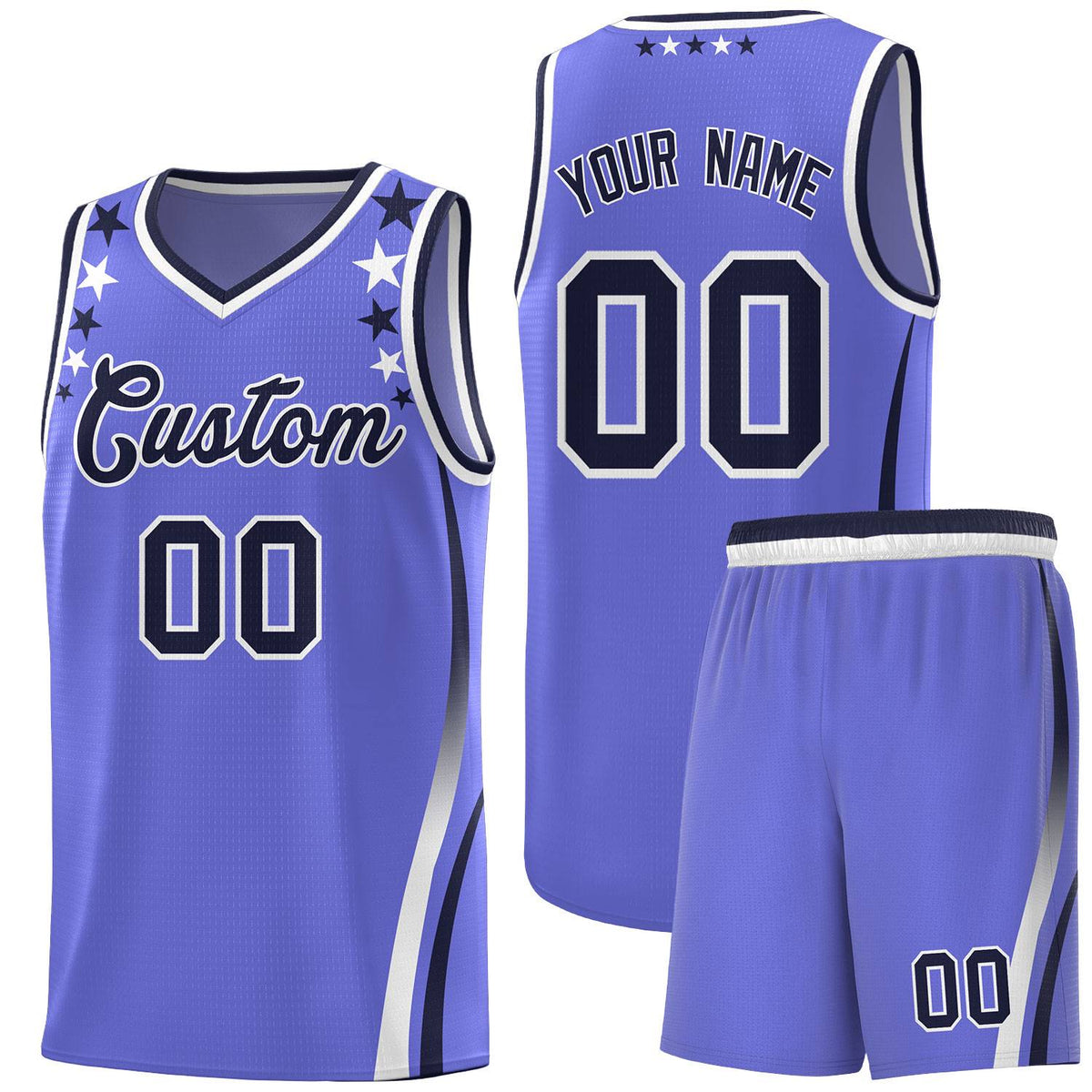 Custom Purple Shoulders Star Pattern Side Color Block Sports Uniform Basketball Kits