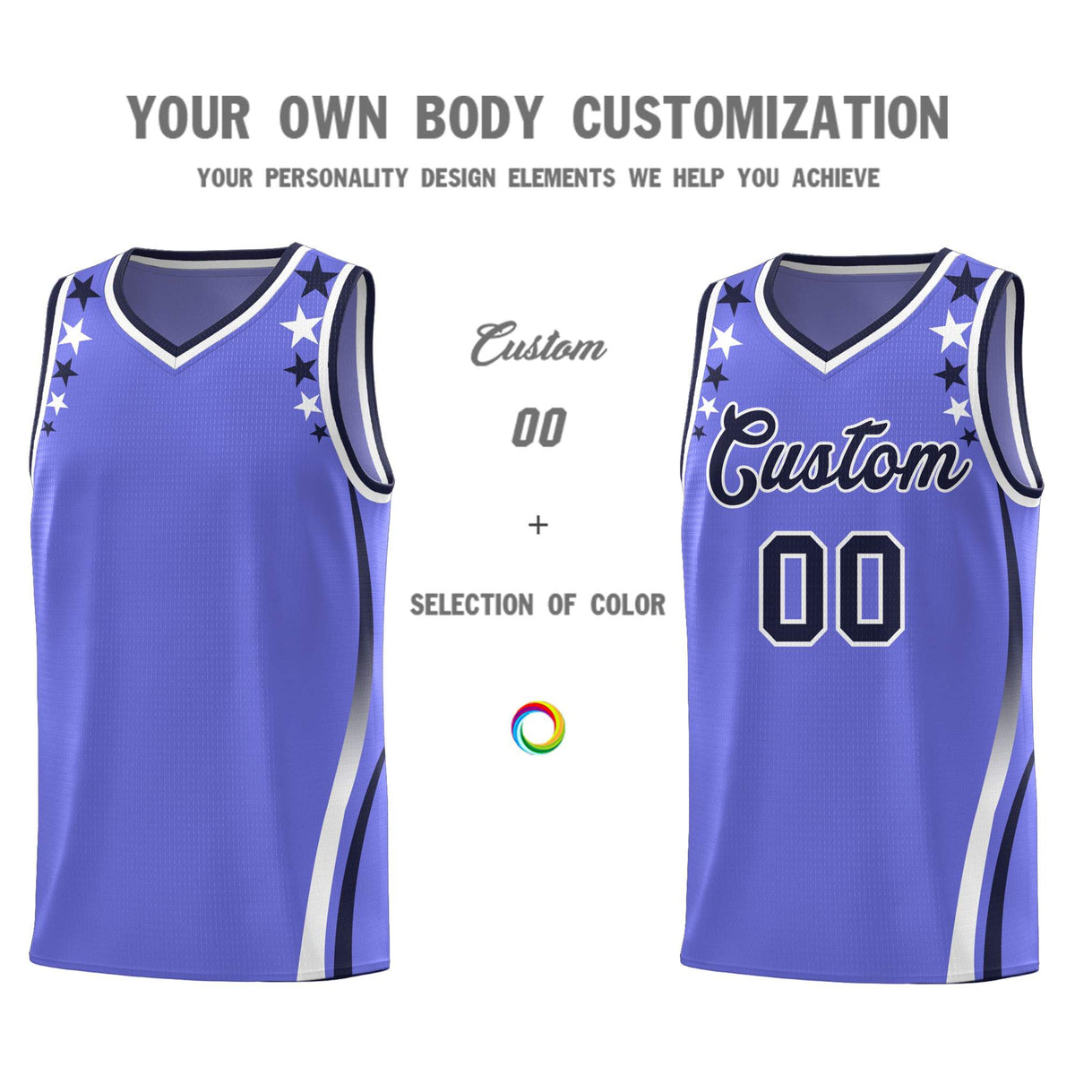 Custom Purple Shoulders Star Pattern Side Color Block Sports Uniform Basketball Kits