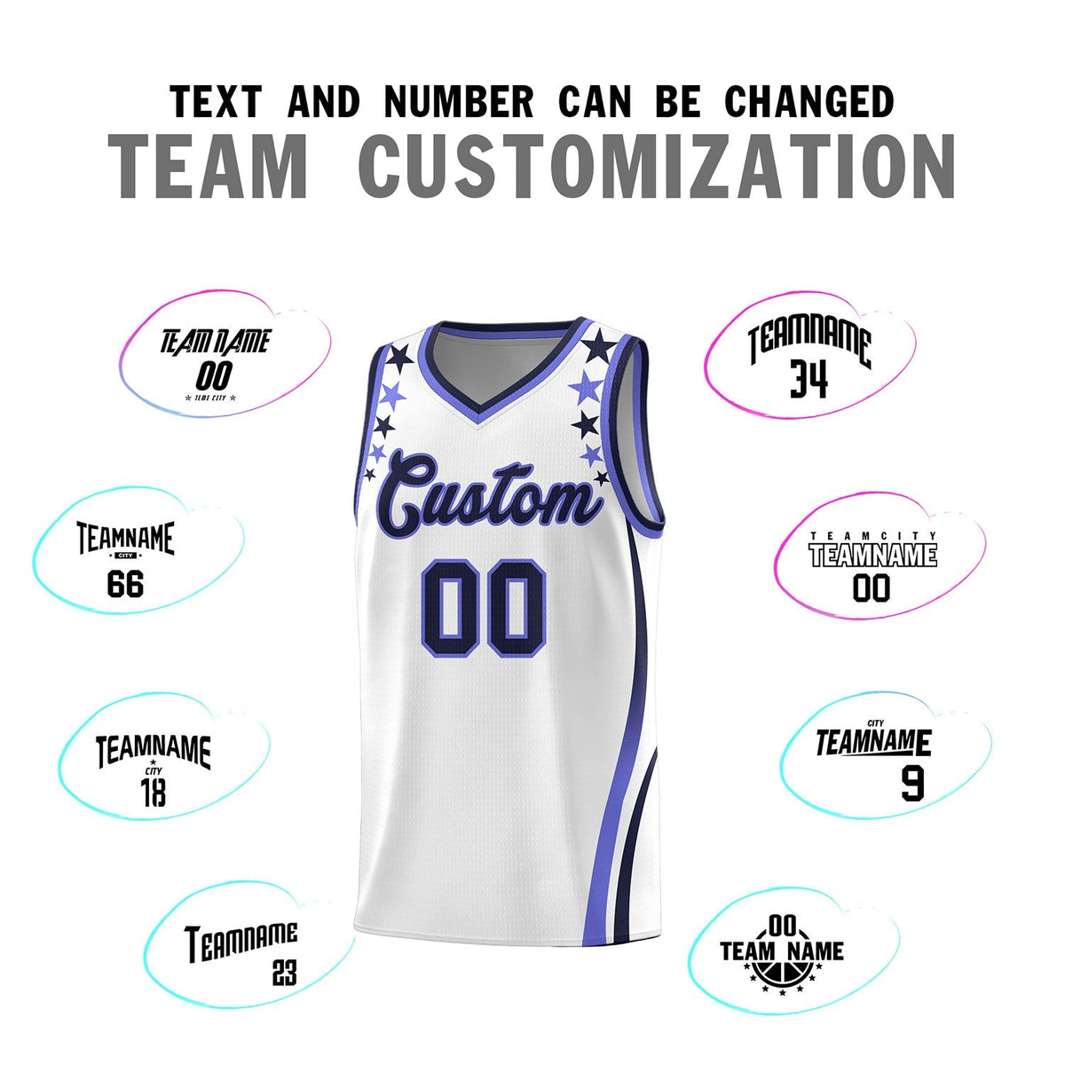 Custom White Shoulders Star Pattern Side Color Block Sports Uniform Basketball Kits