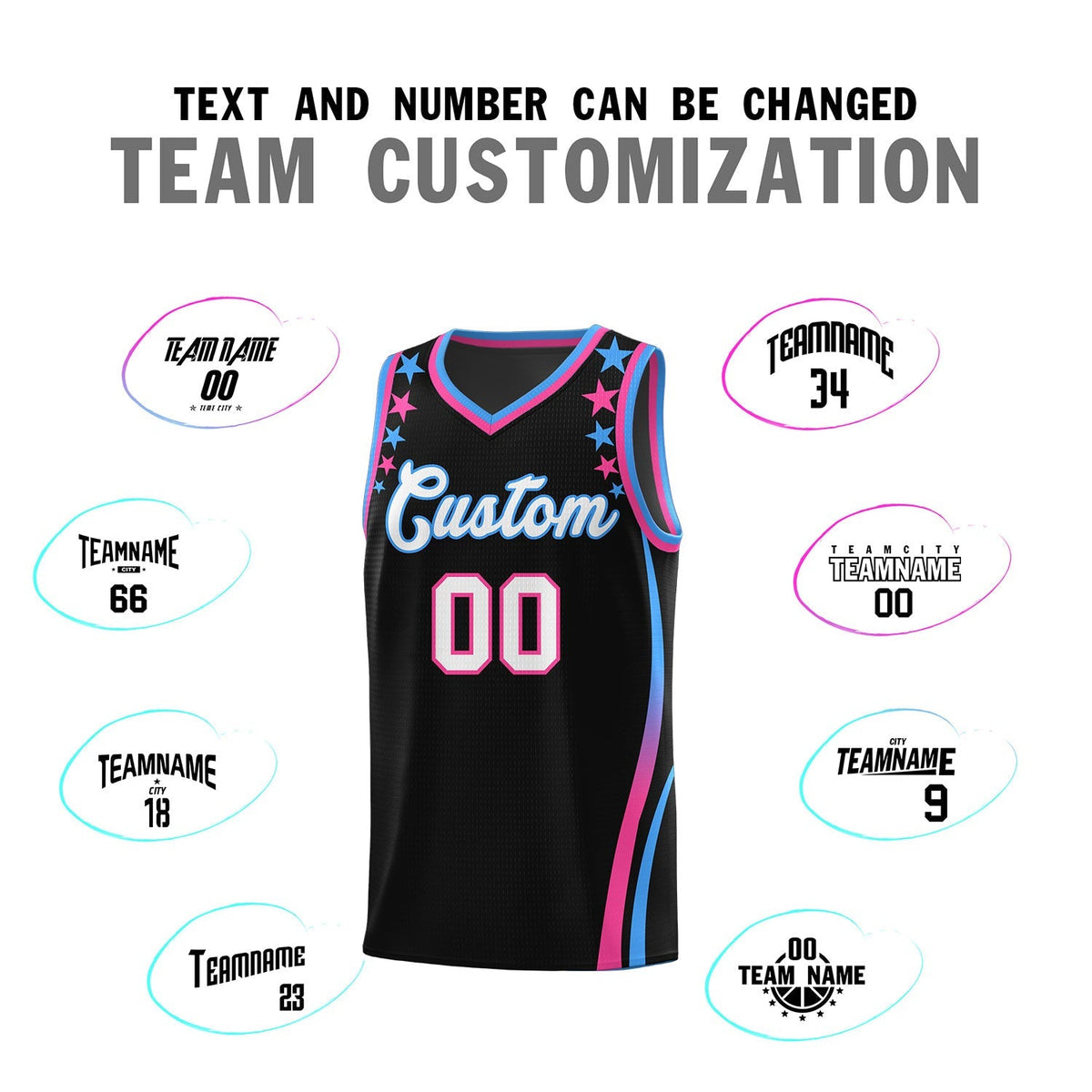 Custom Black Shoulders Star Pattern Side Color Block Sports Uniform Basketball Kits