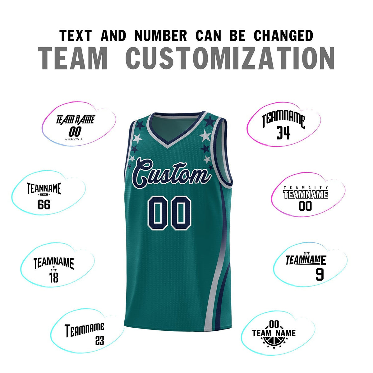 Custom Aqua Shoulders Star Pattern Side Color Block Sports Uniform Basketball Kits