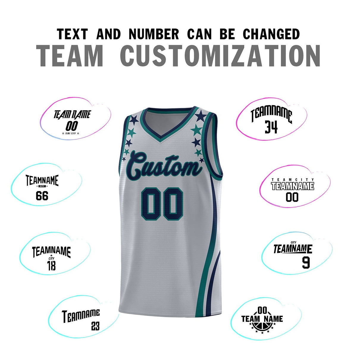 Custom Gray Shoulders Star Pattern Side Color Block Sports Uniform Basketball Kits