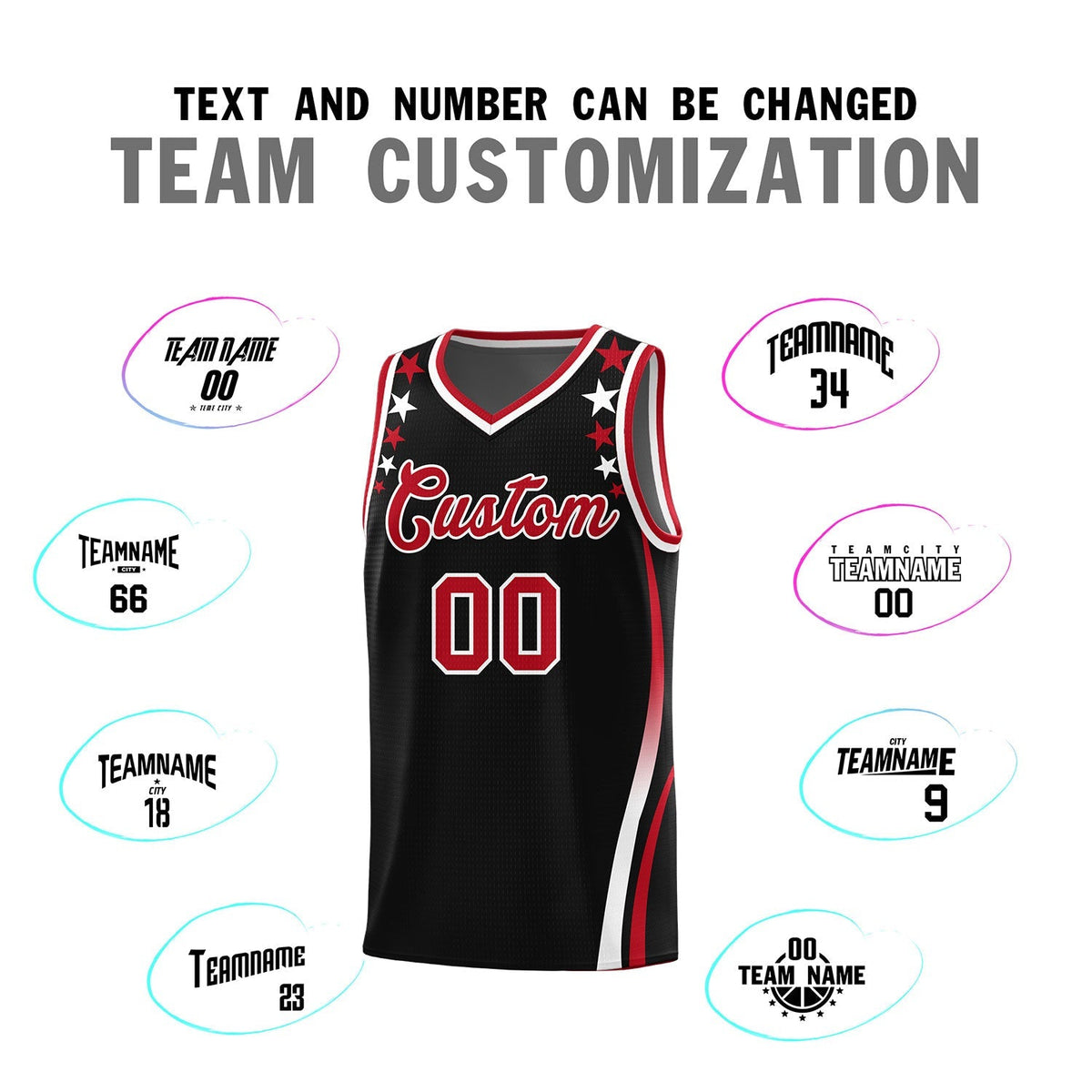 Custom Black Shoulders Star Pattern Side Color Block Sports Uniform Basketball Kits