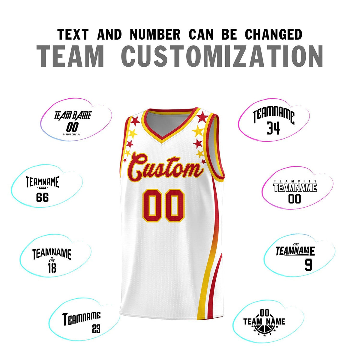 Custom White Shoulders Star Pattern Side Color Block Sports Uniform Basketball Kits