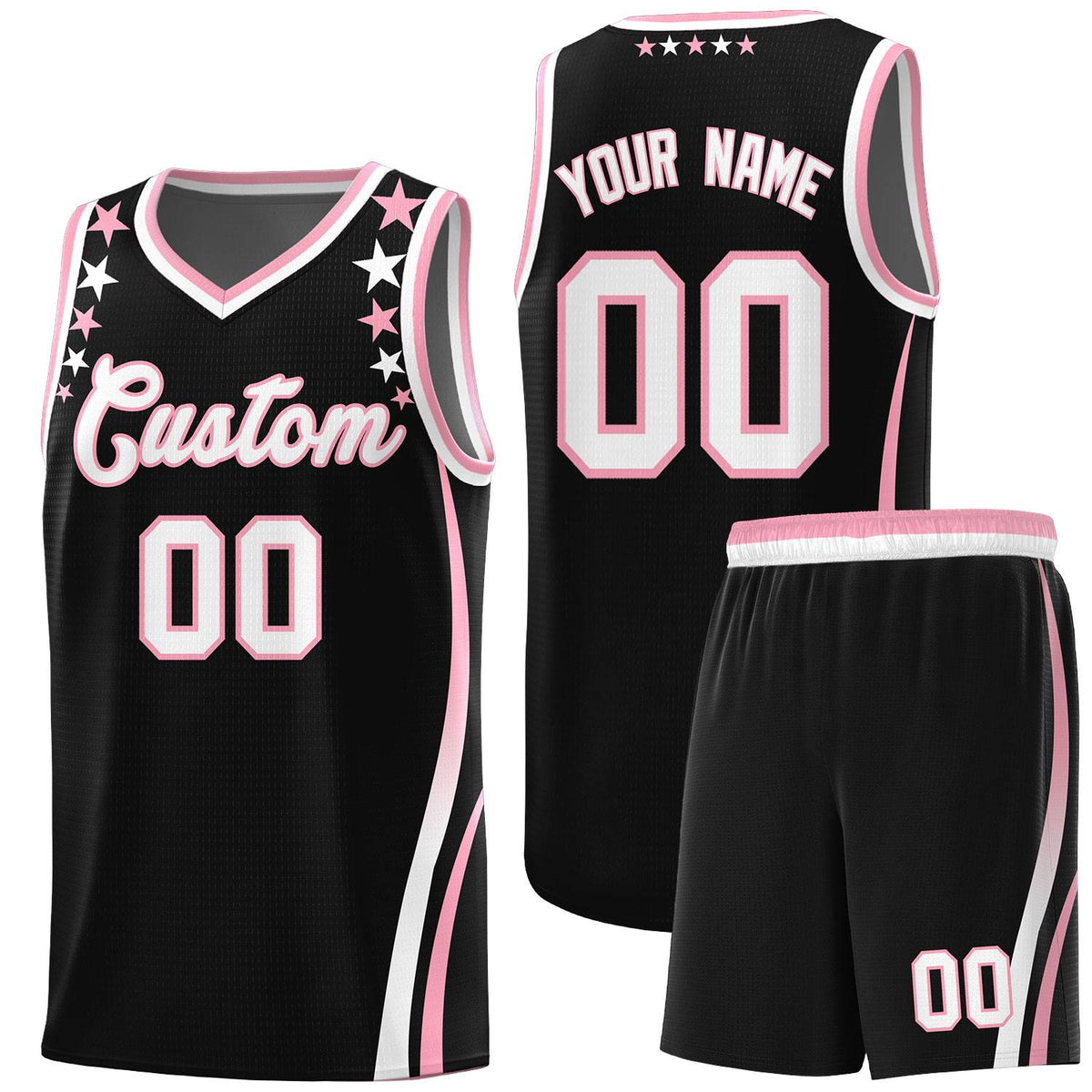 Custom Black Shoulders Star Pattern Side Color Block Sports Uniform Basketball Kits