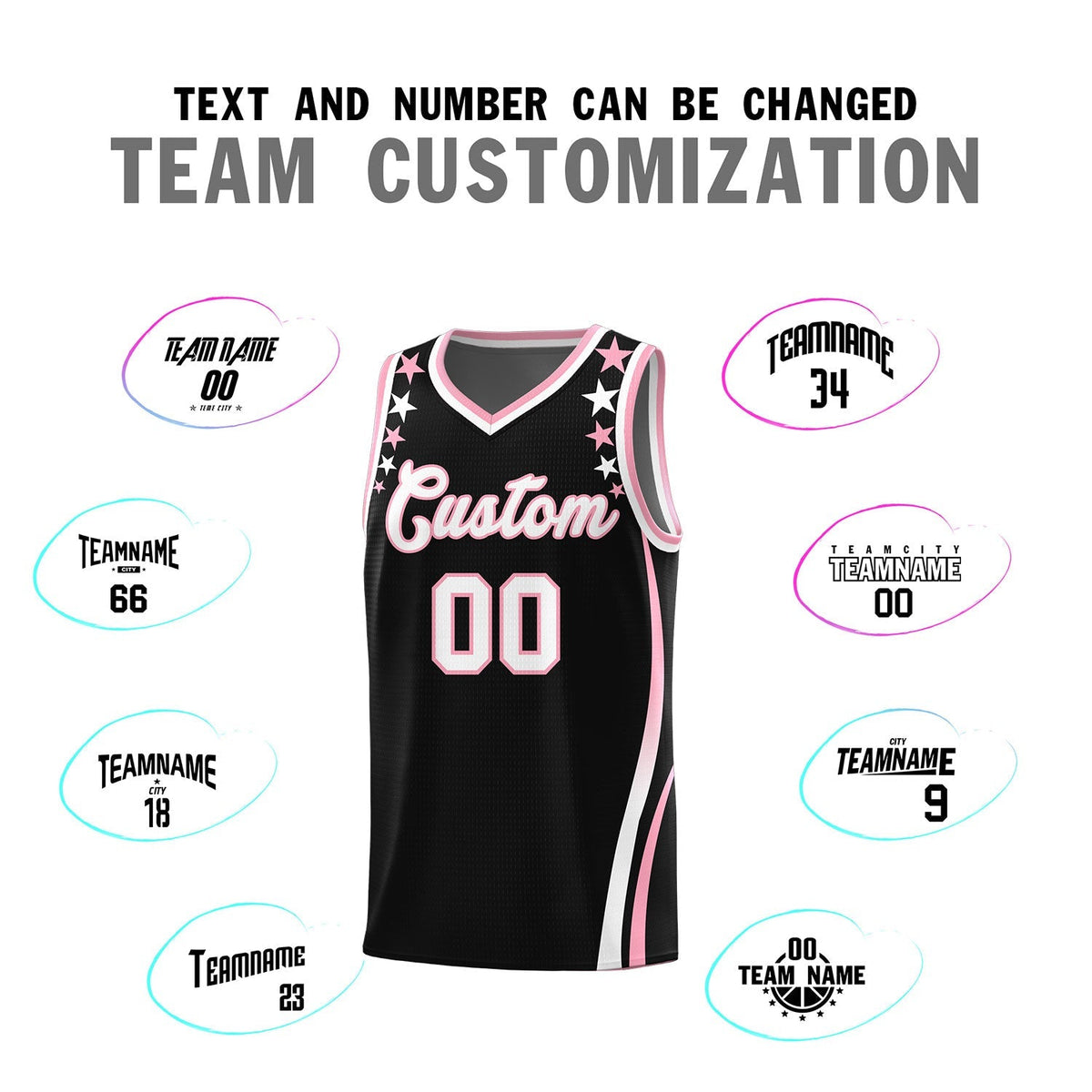 Custom Black Shoulders Star Pattern Side Color Block Sports Uniform Basketball Kits