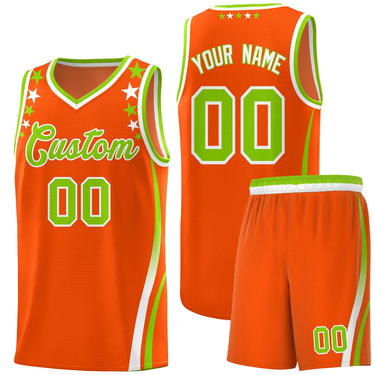 Custom Orange Shoulders Star Pattern Side Color Block Sports Uniform Basketball Kits