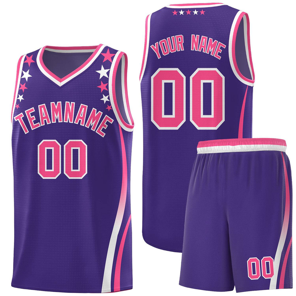 Custom Purple Shoulders Star Pattern Side Color Block Sports Uniform Basketball Kits