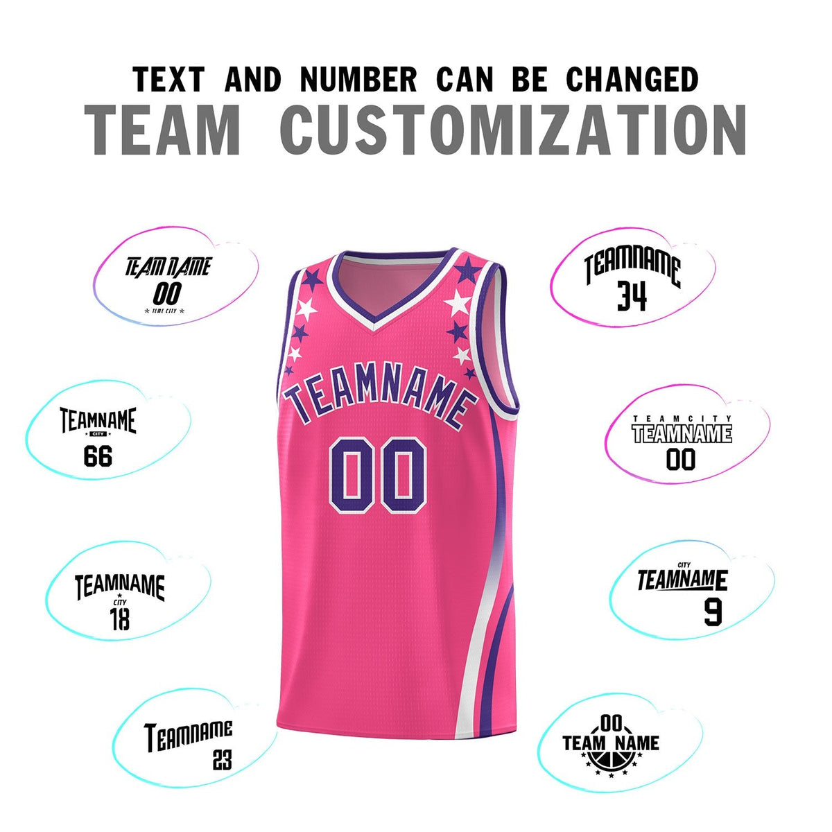 Custom Pink Shoulders Star Pattern Side Color Block Sports Uniform Basketball Kits