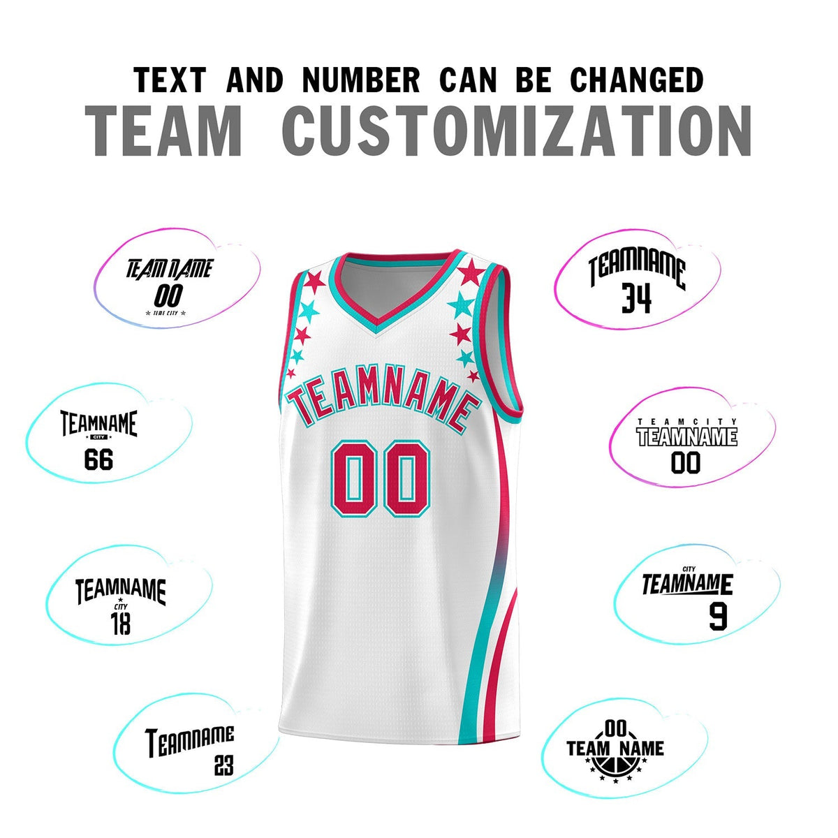 Custom White Shoulders Star Pattern Side Color Block Sports Uniform Basketball Kits