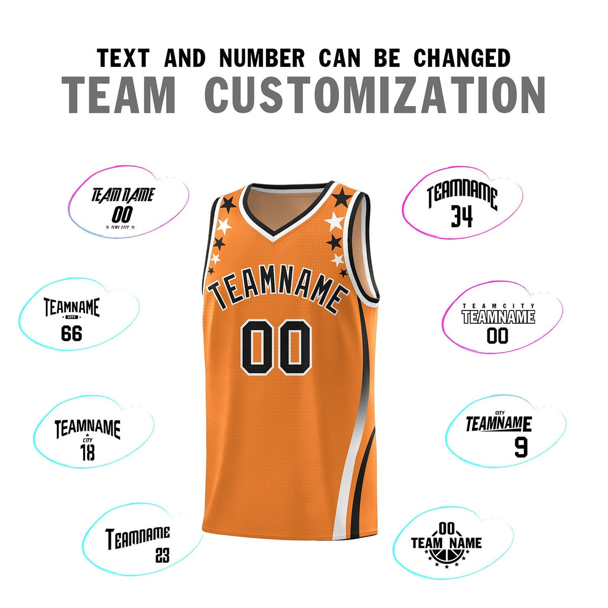 Custom Orange Shoulders Star Pattern Side Color Block Sports Uniform Basketball Kits