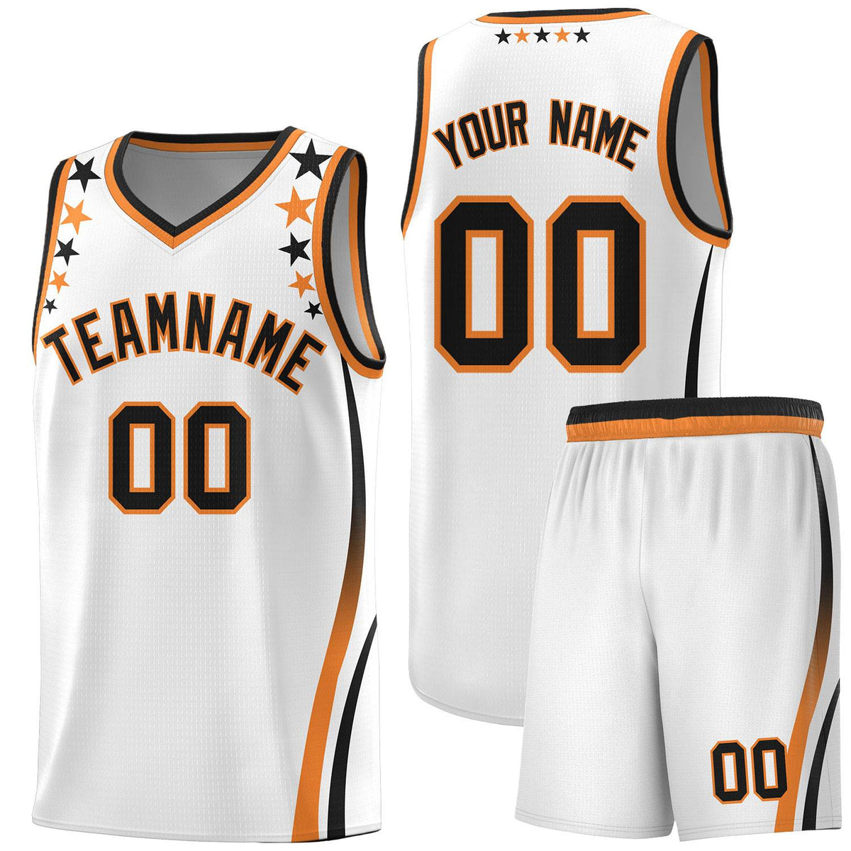 Custom White Shoulders Star Pattern Side Color Block Sports Uniform Basketball Kits