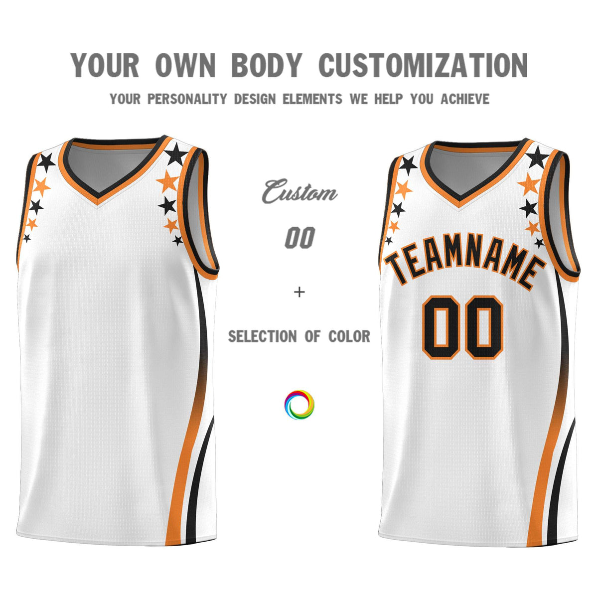 Custom White Shoulders Star Pattern Side Color Block Sports Uniform Basketball Kits