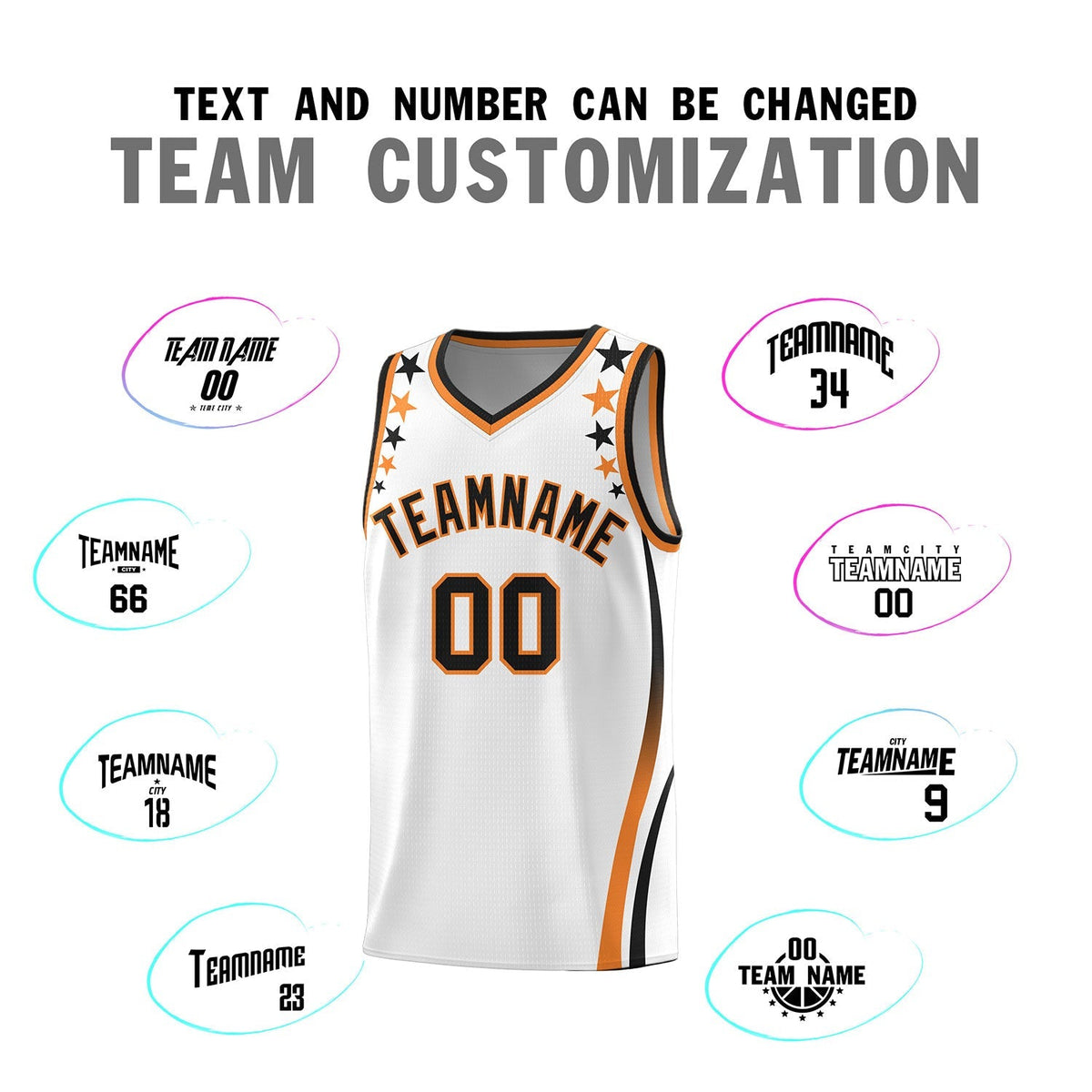 Custom White Shoulders Star Pattern Side Color Block Sports Uniform Basketball Kits