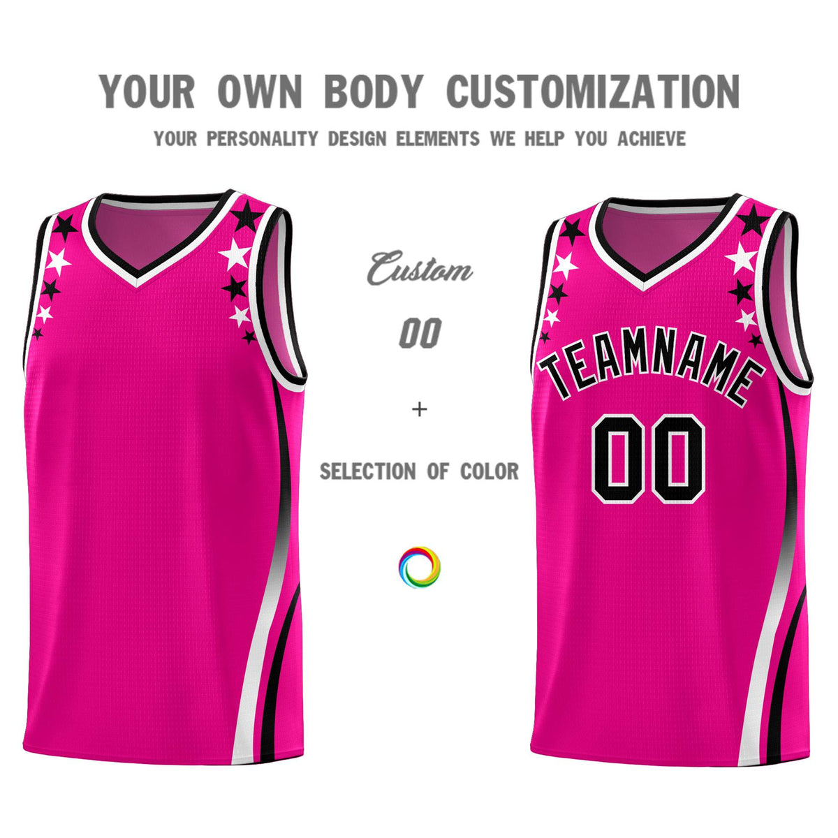 Custom Red Shoulders Star Pattern Side Color Block Sports Uniform Basketball Kits