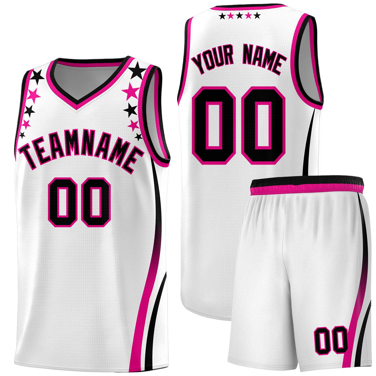 Custom White Shoulders Star Pattern Side Color Block Sports Uniform Basketball Kits