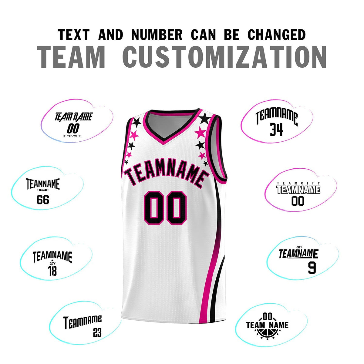 Custom White Shoulders Star Pattern Side Color Block Sports Uniform Basketball Kits