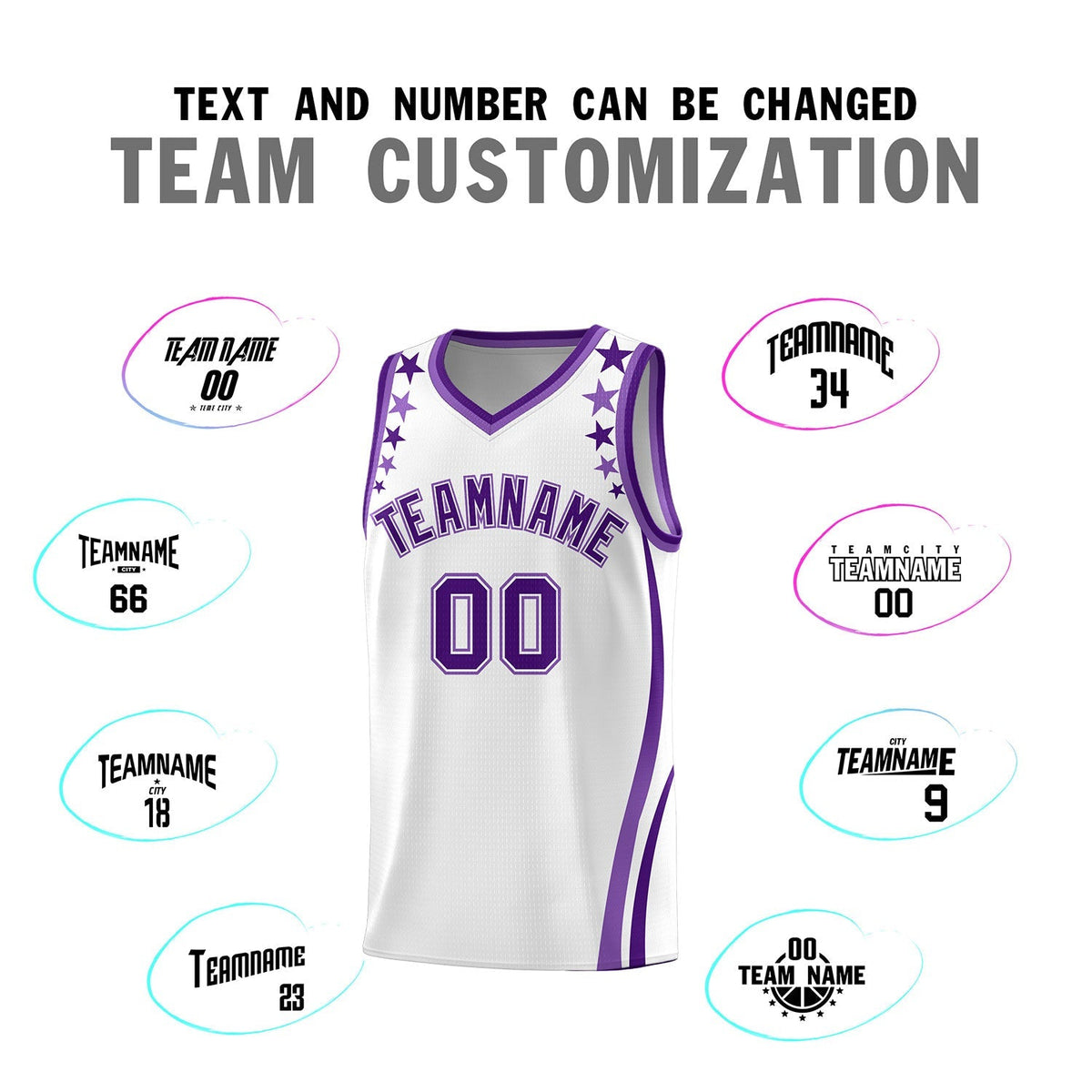 Custom White Shoulders Star Pattern Side Color Block Sports Uniform Basketball Kits