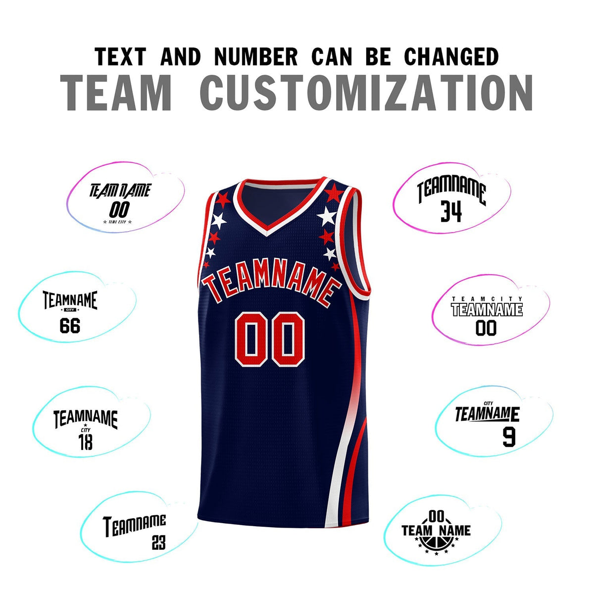 Custom Navy Shoulders Star Pattern Side Color Block Sports Uniform Basketball Kits