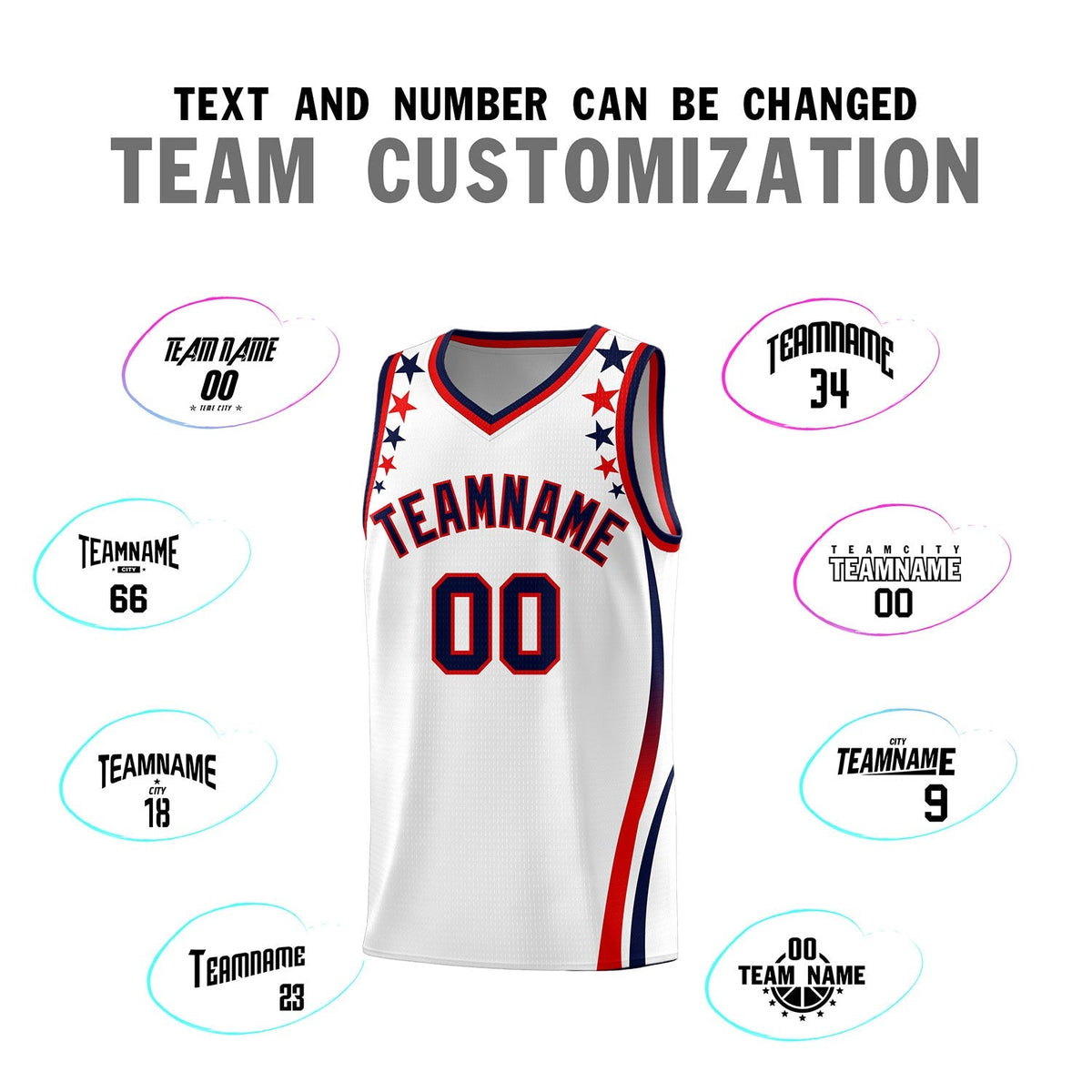 Custom White Shoulders Star Pattern Side Color Block Sports Uniform Basketball Kits