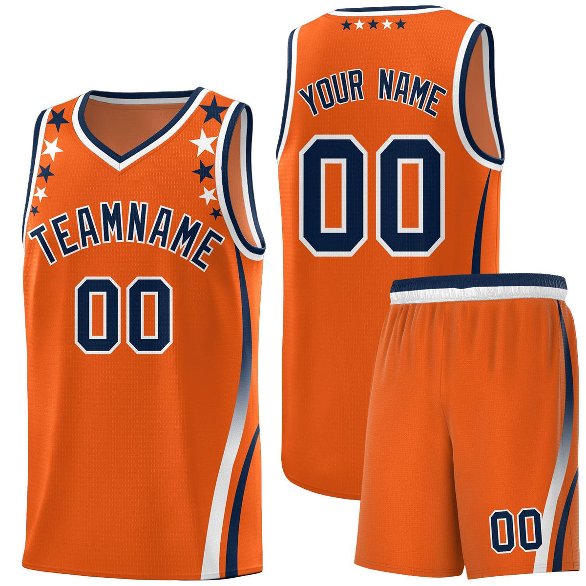 Custom Orange Shoulders Star Pattern Side Color Block Sports Uniform Basketball Kits