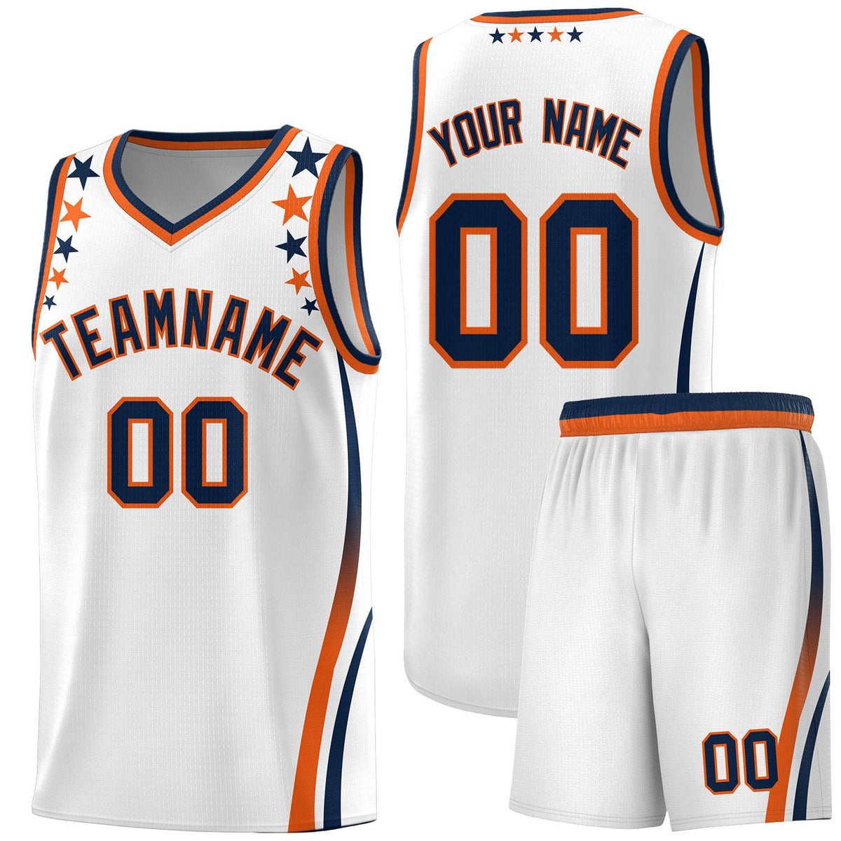 Custom White Shoulders Star Pattern Side Color Block Sports Uniform Basketball Kits