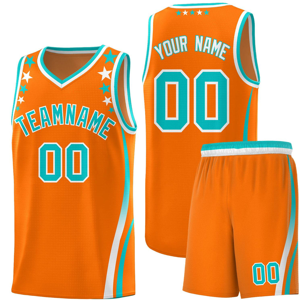 Custom Orange Shoulders Star Pattern Side Color Block Sports Uniform Basketball Kits