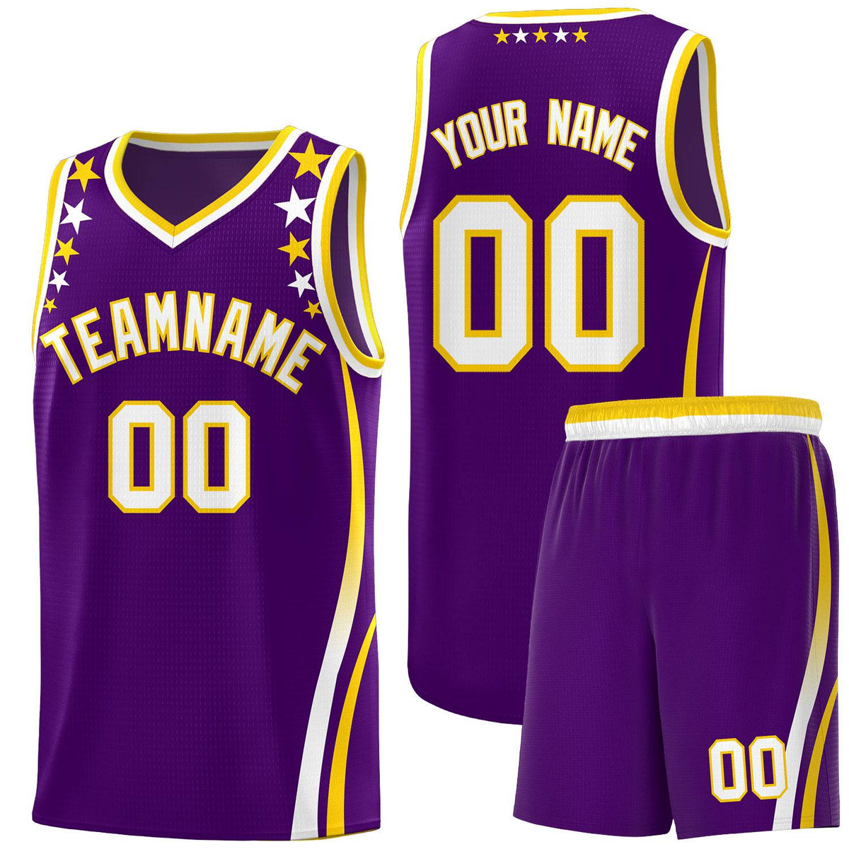 Custom Purple Shoulders Star Pattern Side Color Block Sports Uniform Basketball Kits