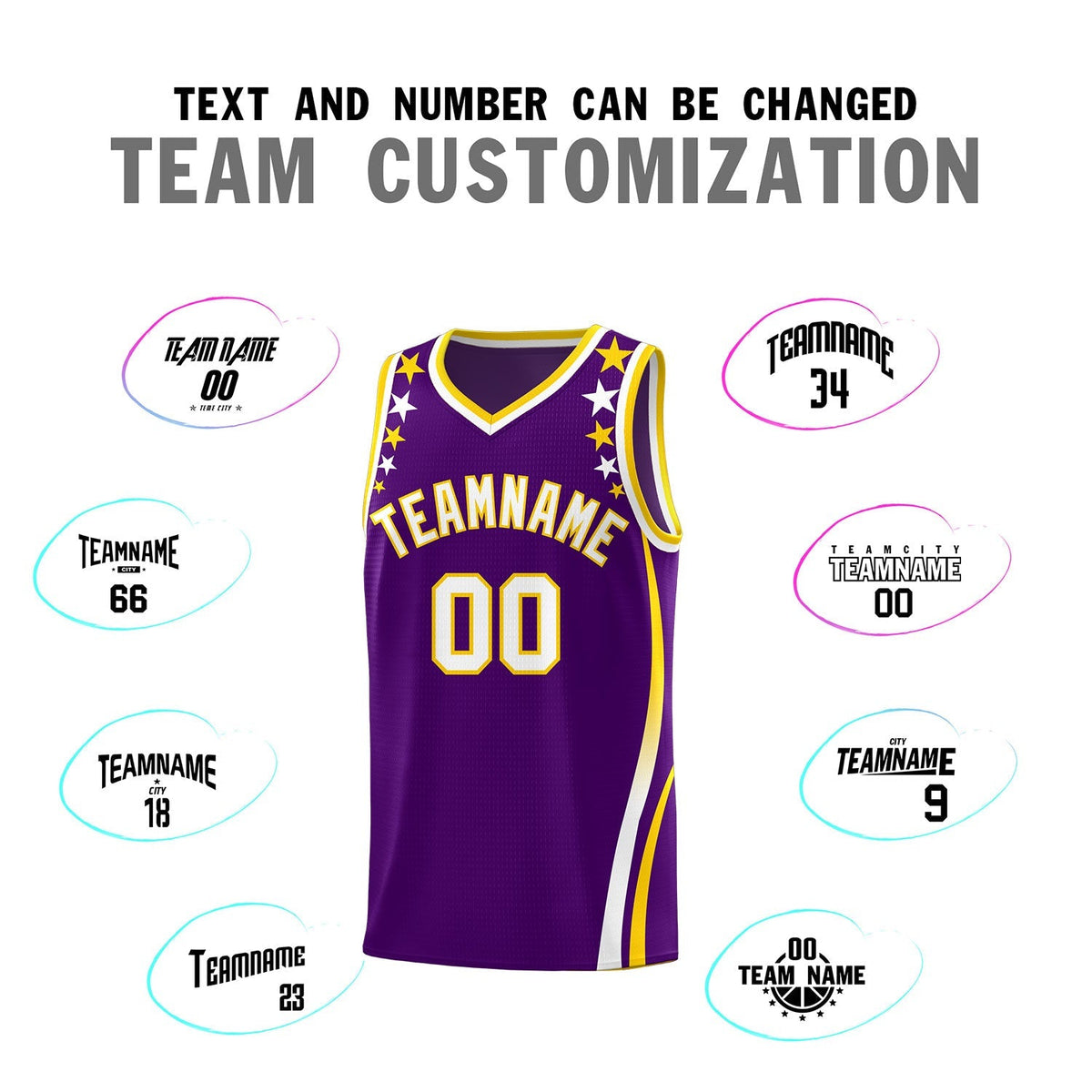 Custom Purple Shoulders Star Pattern Side Color Block Sports Uniform Basketball Kits