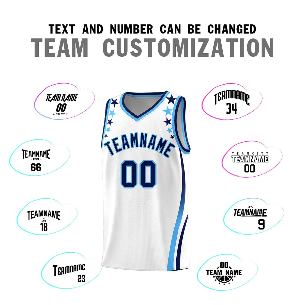 Custom White Shoulders Star Pattern Side Color Block Sports Uniform Basketball Kits