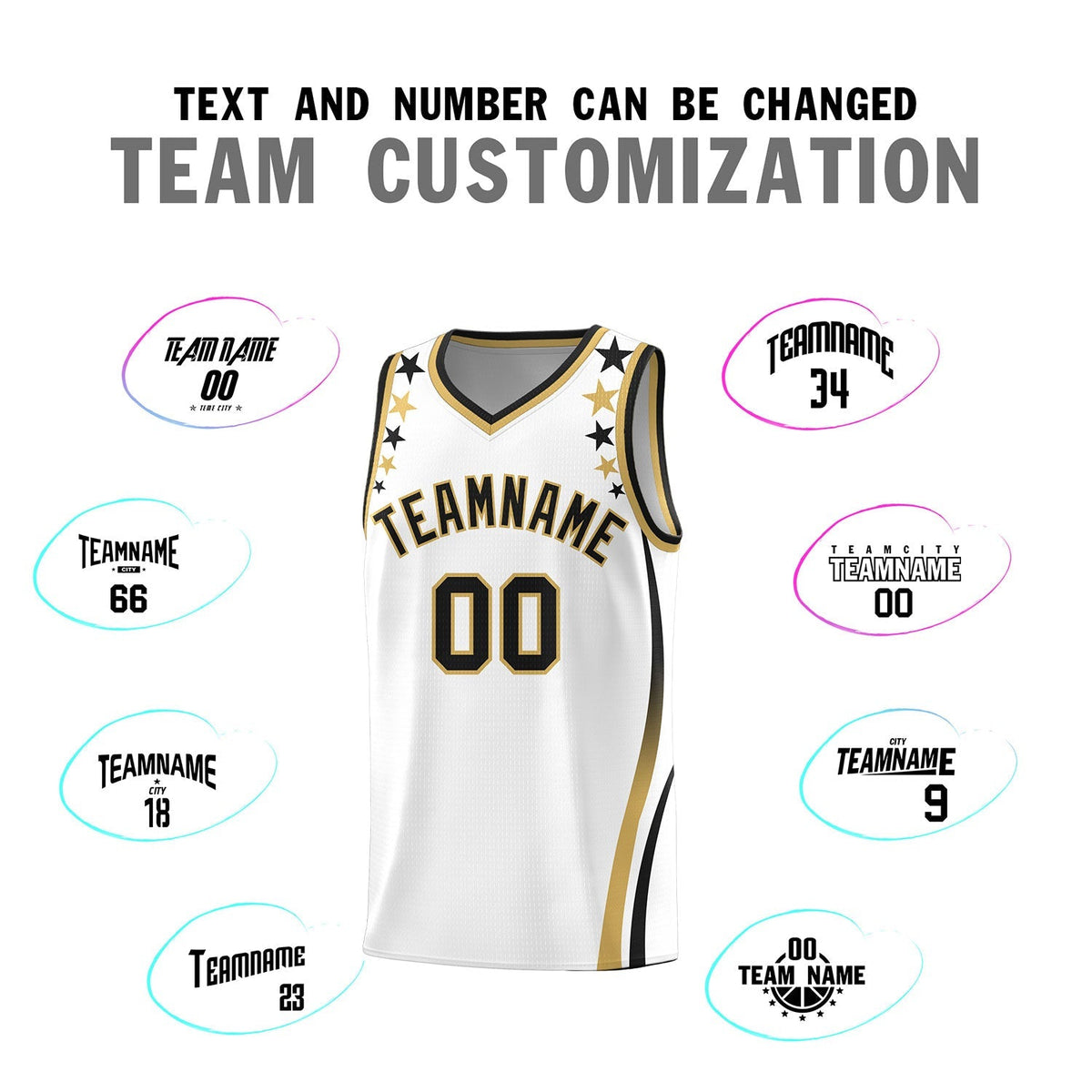 Custom White Shoulders Star Pattern Side Color Block Sports Uniform Basketball Kits