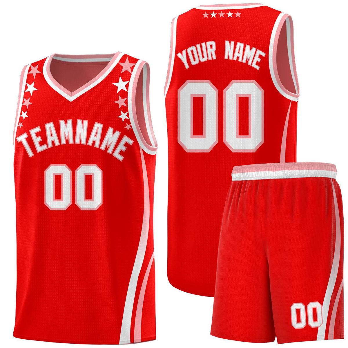Custom Red Shoulders Star Pattern Side Color Block Sports Uniform Basketball Kits