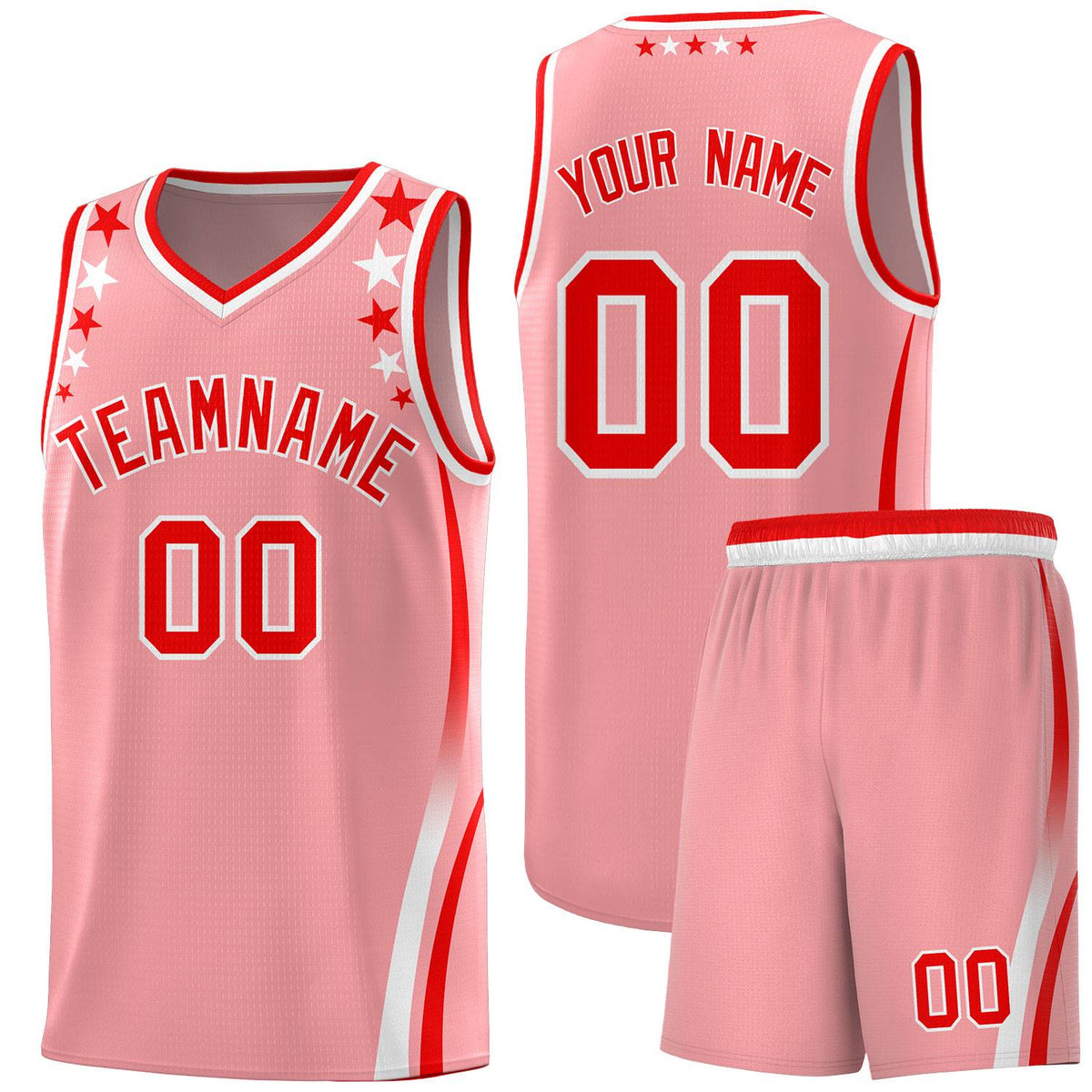 Custom Pink Shoulders Star Pattern Side Color Block Sports Uniform Basketball Kits