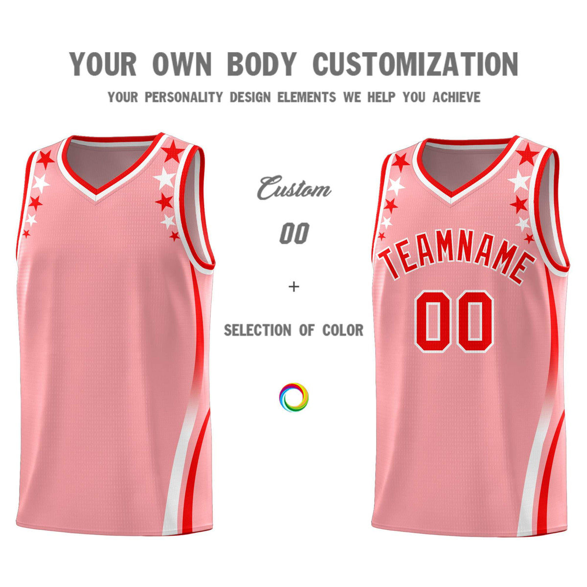 Custom Pink Shoulders Star Pattern Side Color Block Sports Uniform Basketball Kits