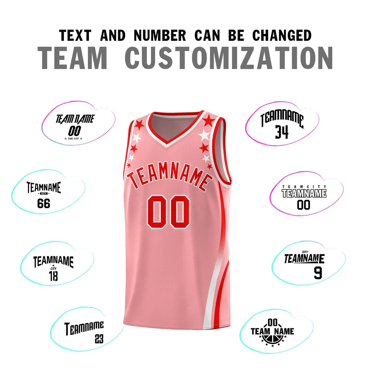 Custom Pink Shoulders Star Pattern Side Color Block Sports Uniform Basketball Kits