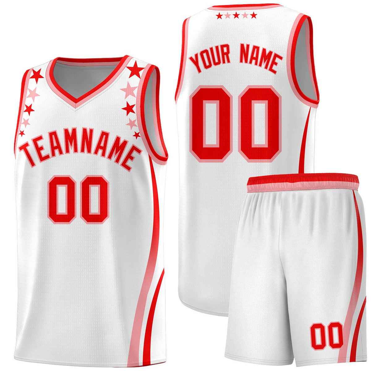 Custom White Shoulders Star Pattern Side Color Block Sports Uniform Basketball Kits