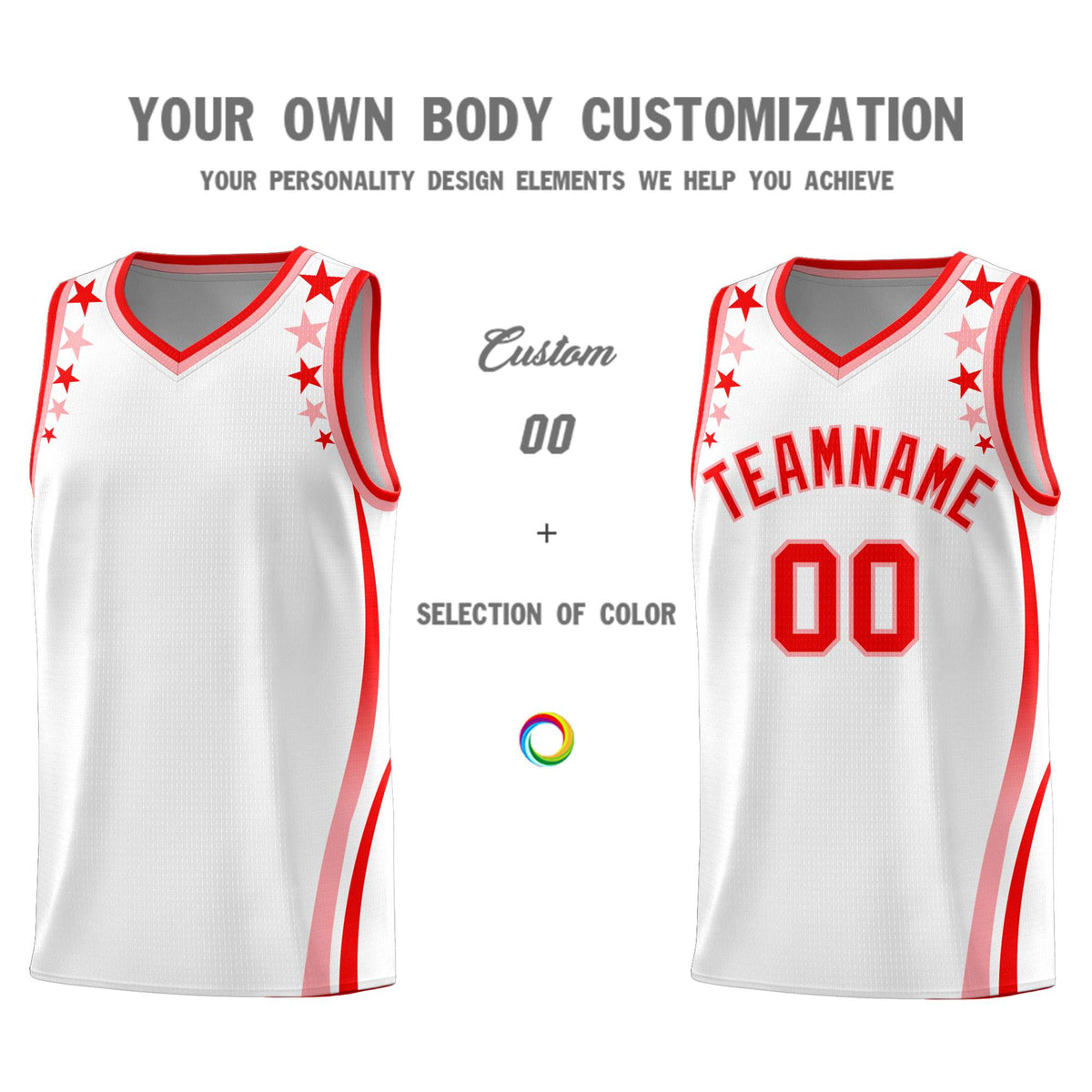 Custom White Shoulders Star Pattern Side Color Block Sports Uniform Basketball Kits