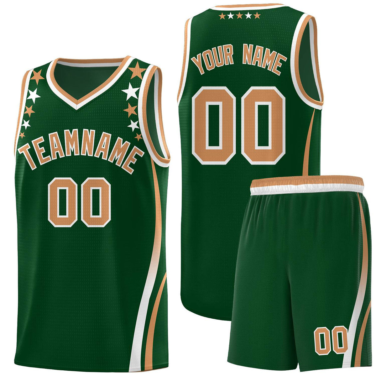 Custom Green Shoulders Star Pattern Side Color Block Sports Uniform Basketball Kits