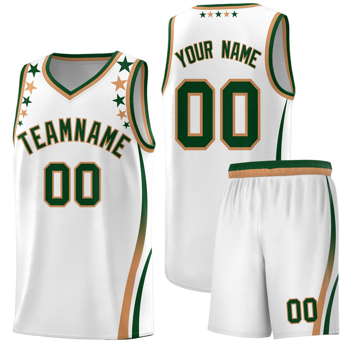Custom White Shoulders Star Pattern Side Color Block Sports Uniform Basketball Kits