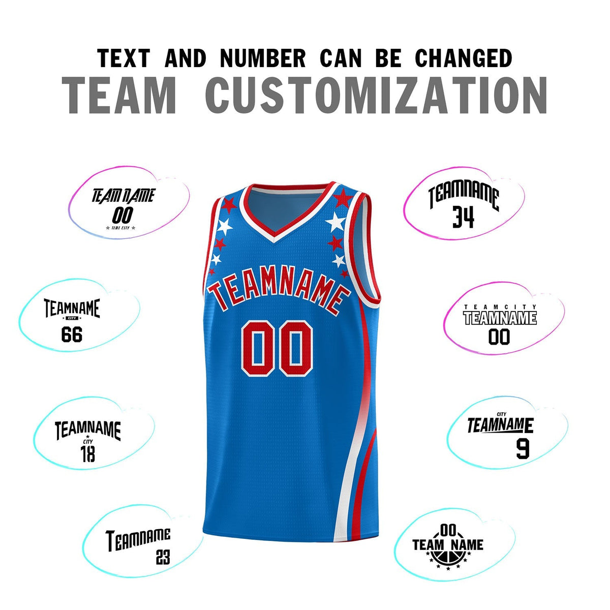 Custom Royal Shoulders Star Pattern Side Color Block Sports Uniform Basketball Kits