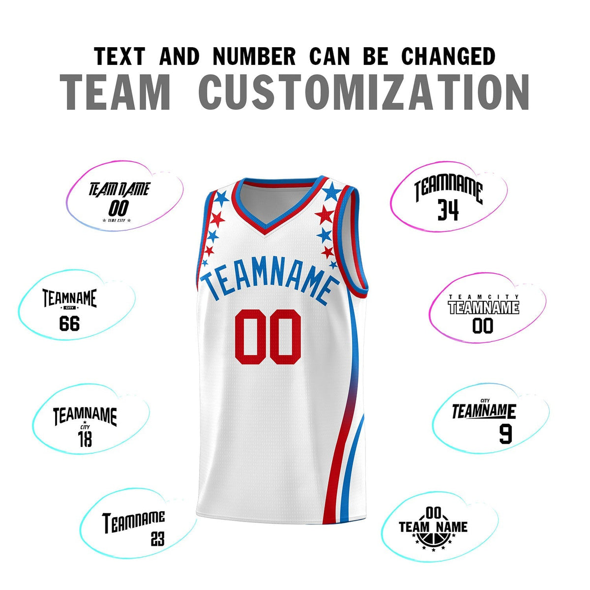 Custom White Shoulders Star Pattern Side Color Block Sports Uniform Basketball Kits
