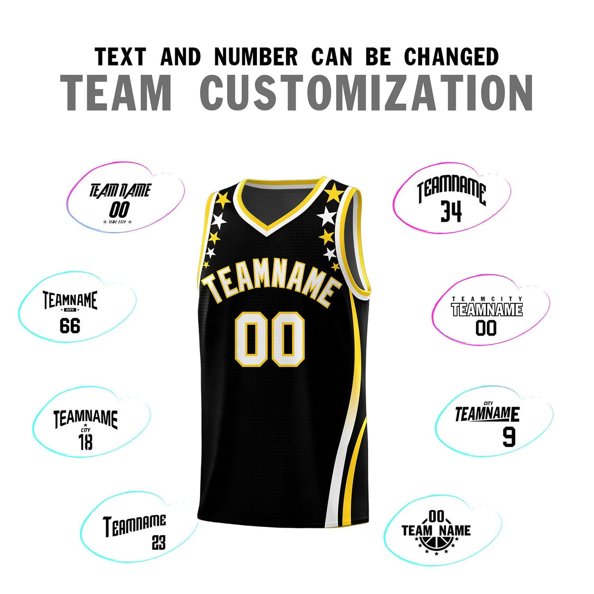 Custom Black Shoulders Star Pattern Side Color Block Sports Uniform Basketball Kits