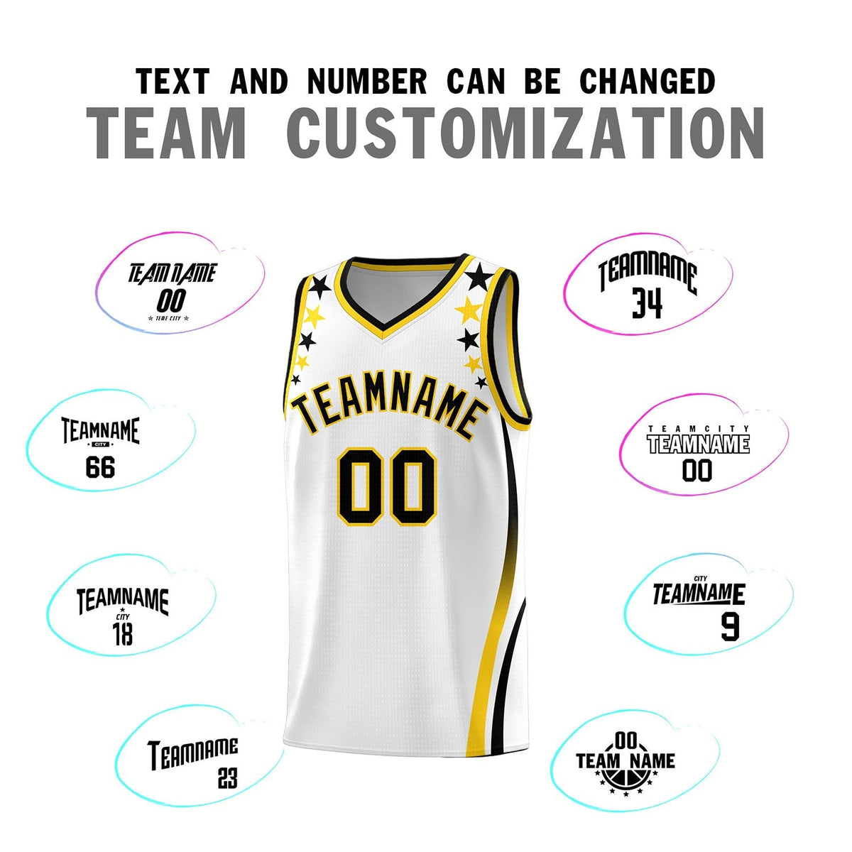 Custom White Shoulders Star Pattern Side Color Block Sports Uniform Basketball Kits